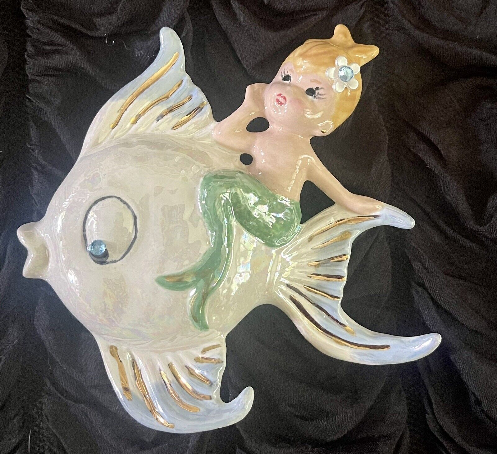 *RARE*Vintage inspired Mermaid Riding Fish pinup wall piece