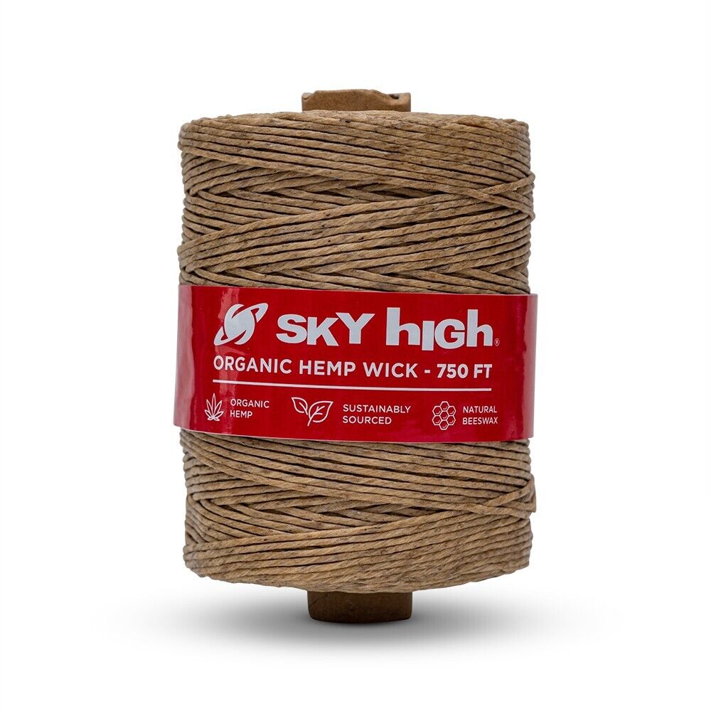 Sky High 750ft Organic Hemp Wick 1MM European Hemp Coated w/ USA Natural Beeswax