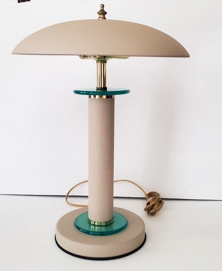 Vintage Beige Cream Metal Table Lamp Mushroom Dome UFO 90s Touch On/Off 18\