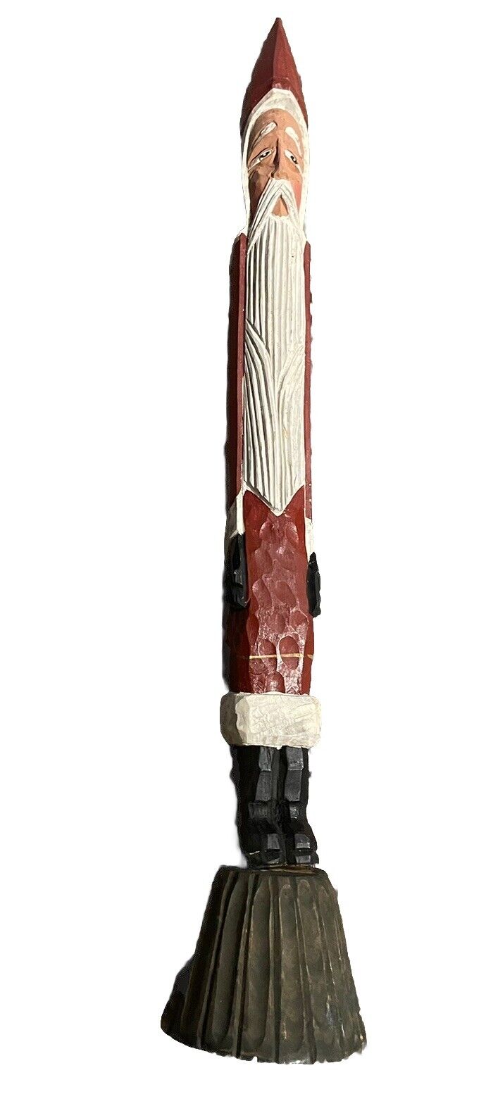 Vintage Wooden Skinny Carved Folk Art Old World Santa Claus 20” Tall Thin Pencil
