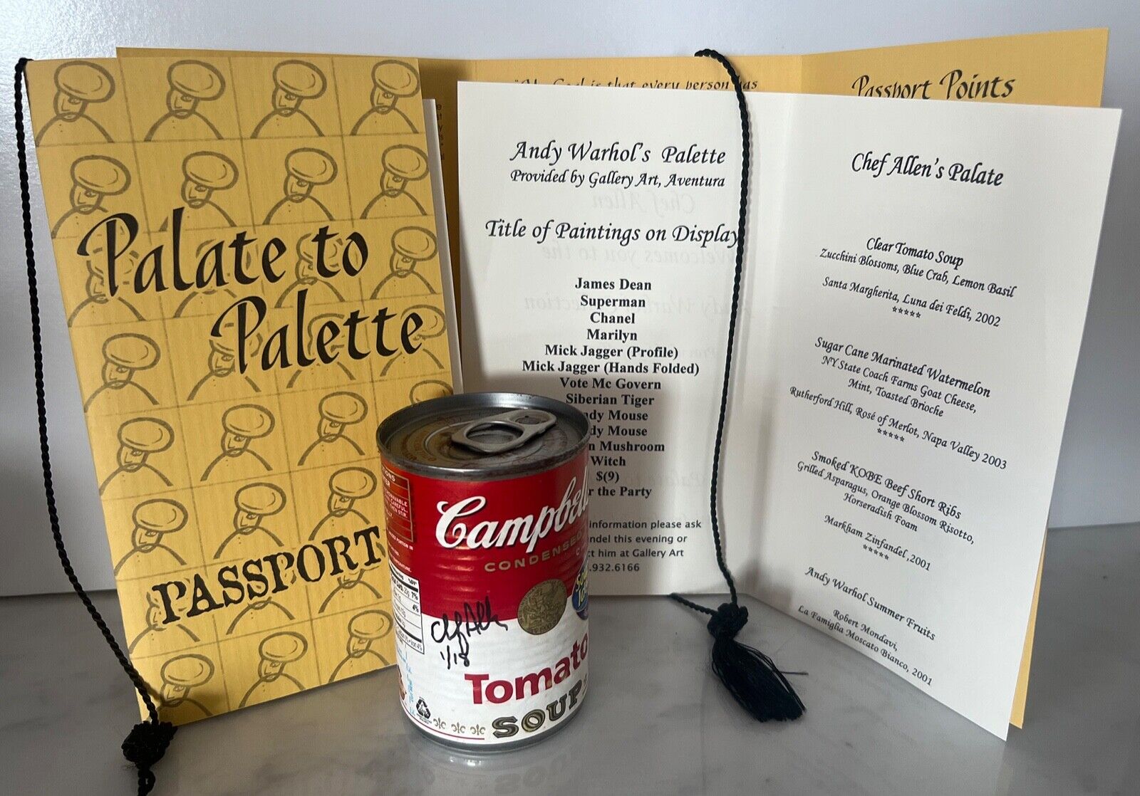 Chef Allen Susser Palate to Palette Passport Series Andy Warhol Collection MENU