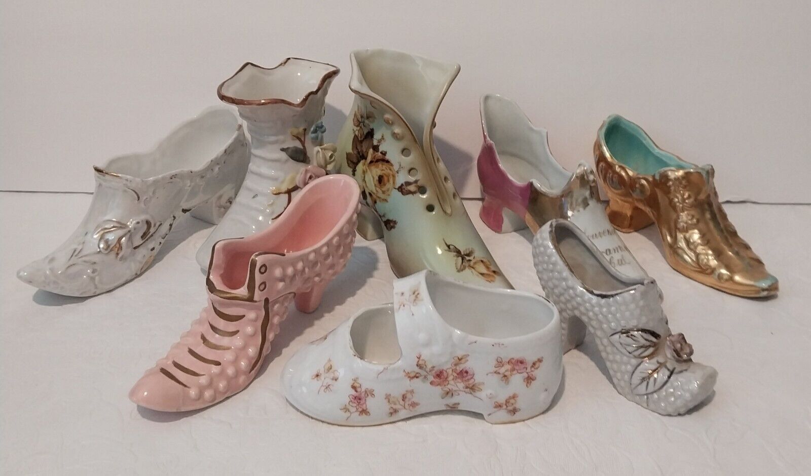 Vintage Lot Of 8 Miniature Victorian Shoes Ceramic 2