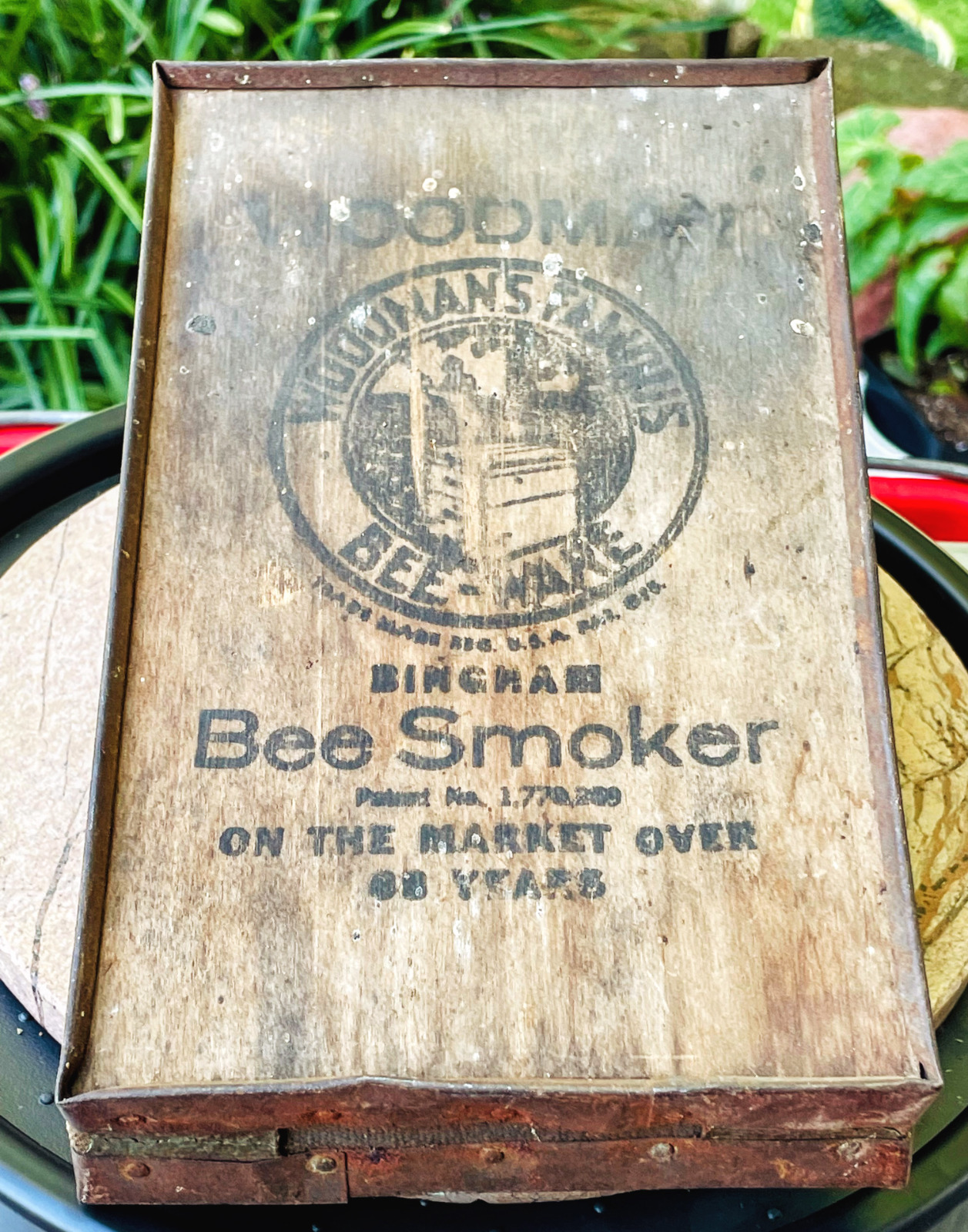 Antique Honeybee Smoker Box Woodman 1940's era Beekeeping Wooden Primitive Bee 
