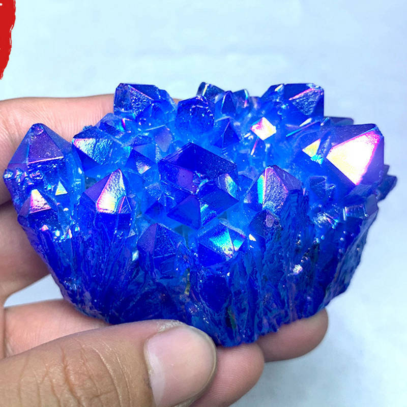 100g Big Natural Aura Blue Crystal Titanium VUG Quartz Cluster Specimen Coated