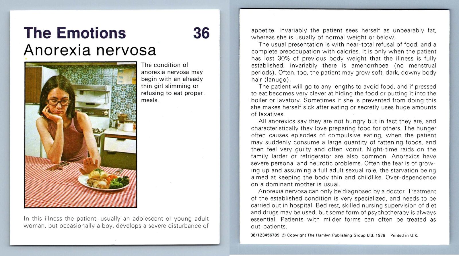 Anorexia Nervosa #36 Emotions - Home Medical Guide 1975-8 Hamlyn Card