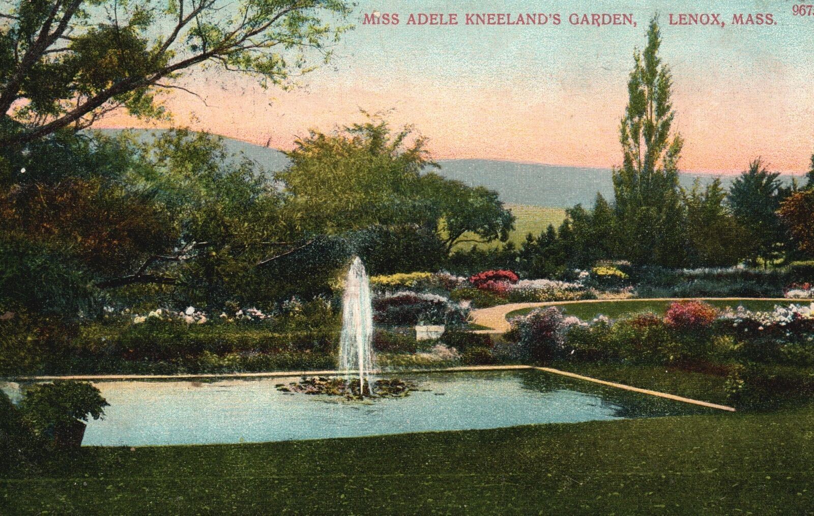 Vintage Postcard 1912 Miss Adele Kneeland's Garden Fountain Lenox Massachusetts