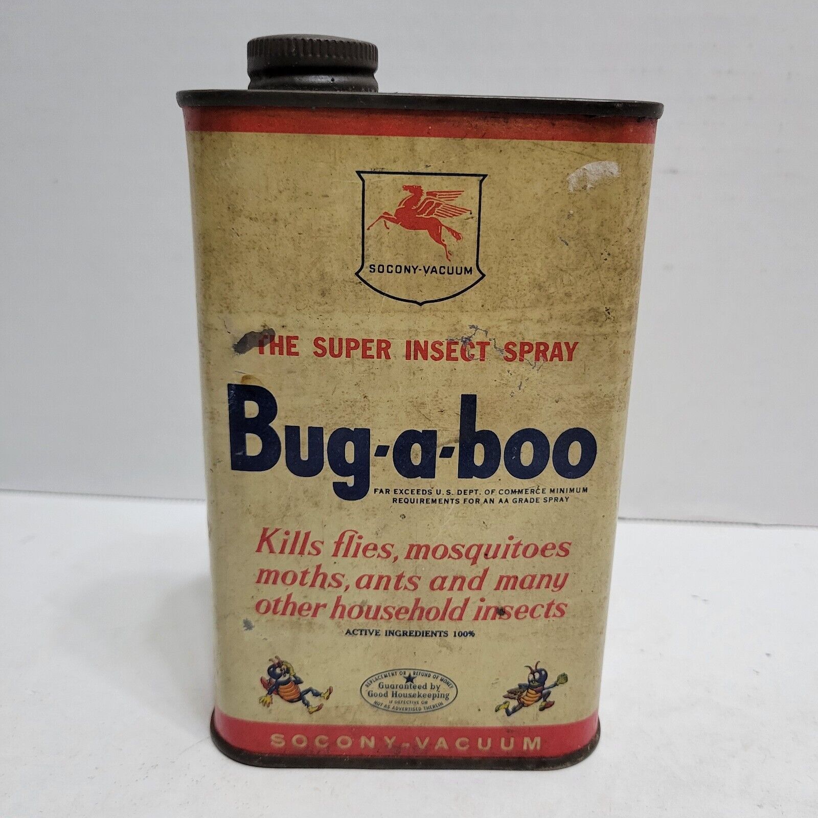 Vintage Socony Vacuum Mobil Oil Bug A Boo One Pint Metal Oil Can - Fly Graphic 