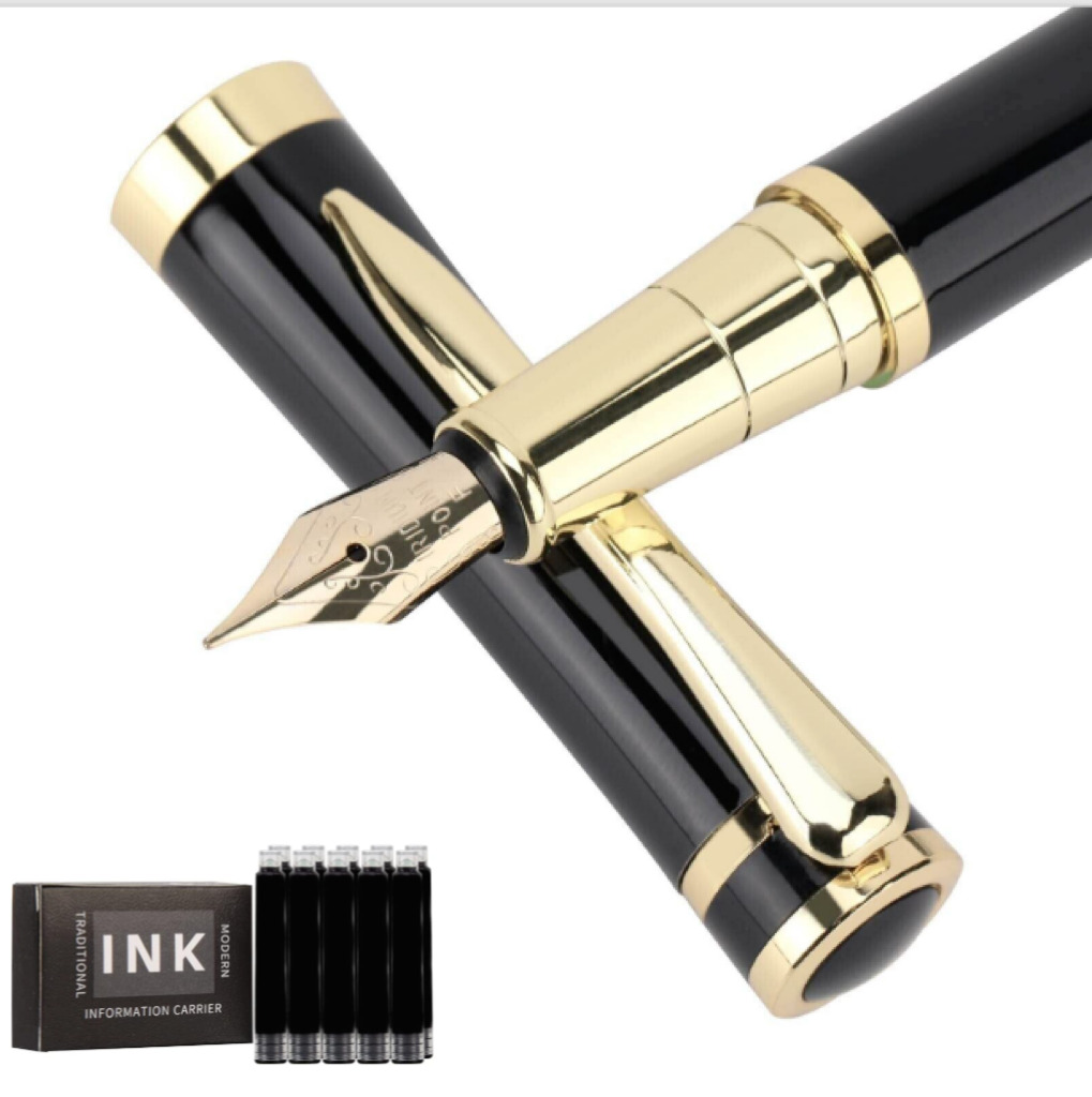 Luxury Fountain Pen FREE Leather Case Business Writing Gift Ink Black