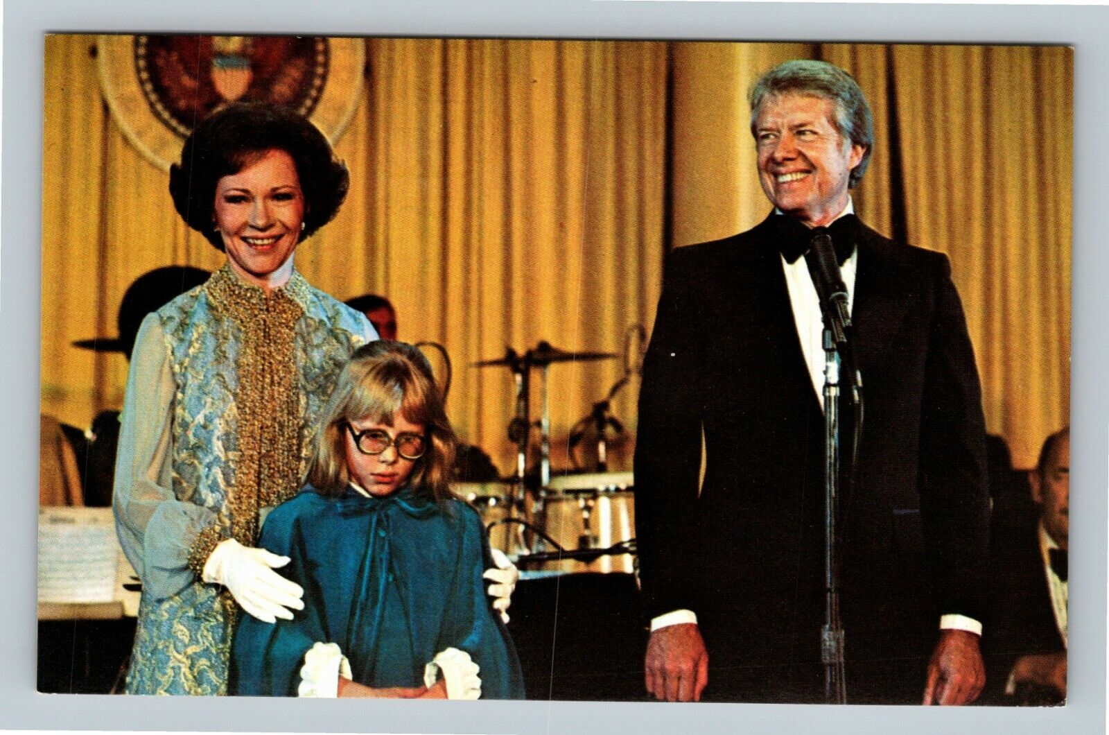 People - Jimmy, Rosalynn, Amy Carter, 1977 Inauguration Ball, Chrome Postcard