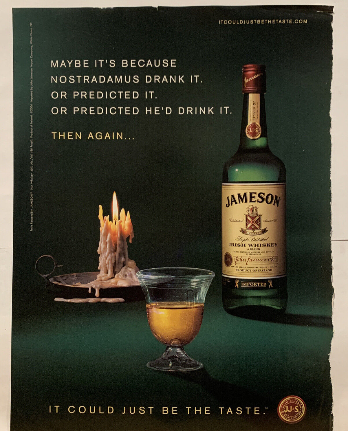 Jameson Irish Whiskey Nostradamus Alcohol 2000s Print Advertisement Ad 2006
