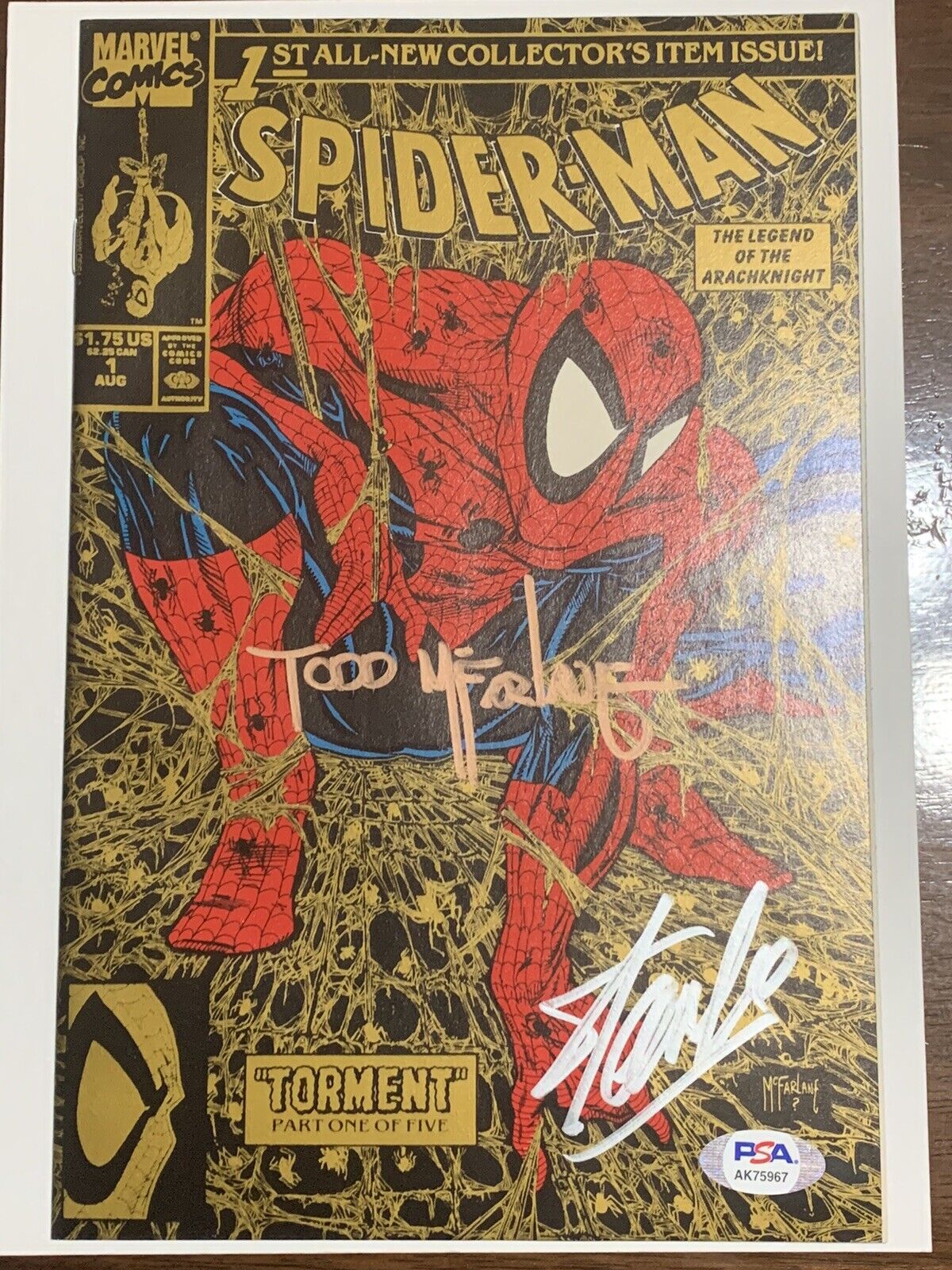 SPIDER-MAN # 1 GOLD SIGNED STAN LEE & TODD MCFARLANE PSA/DNA AUTHENTIC NM