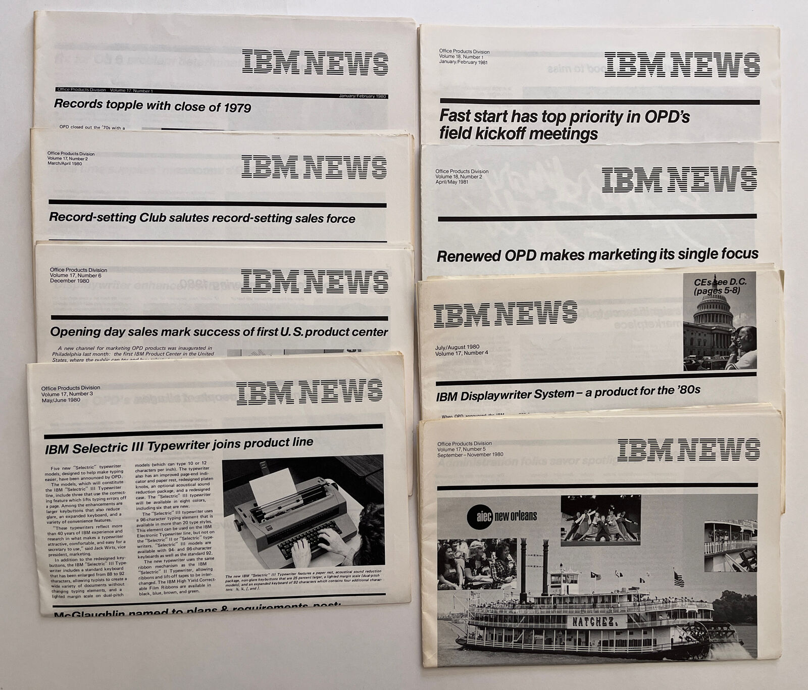 IBM NEWS newspaper Office Products Division - Vintage IBM Ephemera 8 Issues 1980