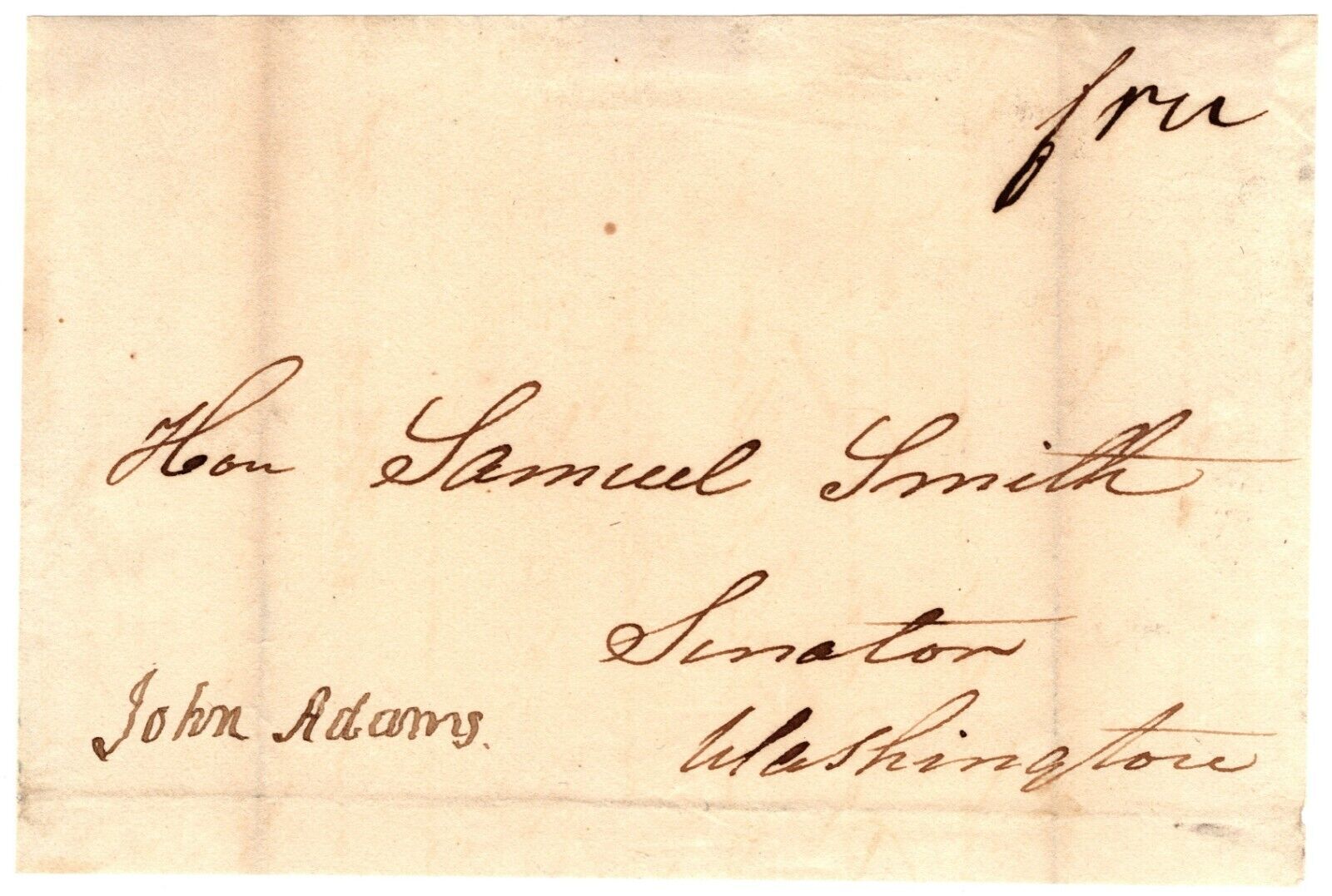 John Adams - Free Frank Signature - Sent to Politician Who Decided 1800 Election