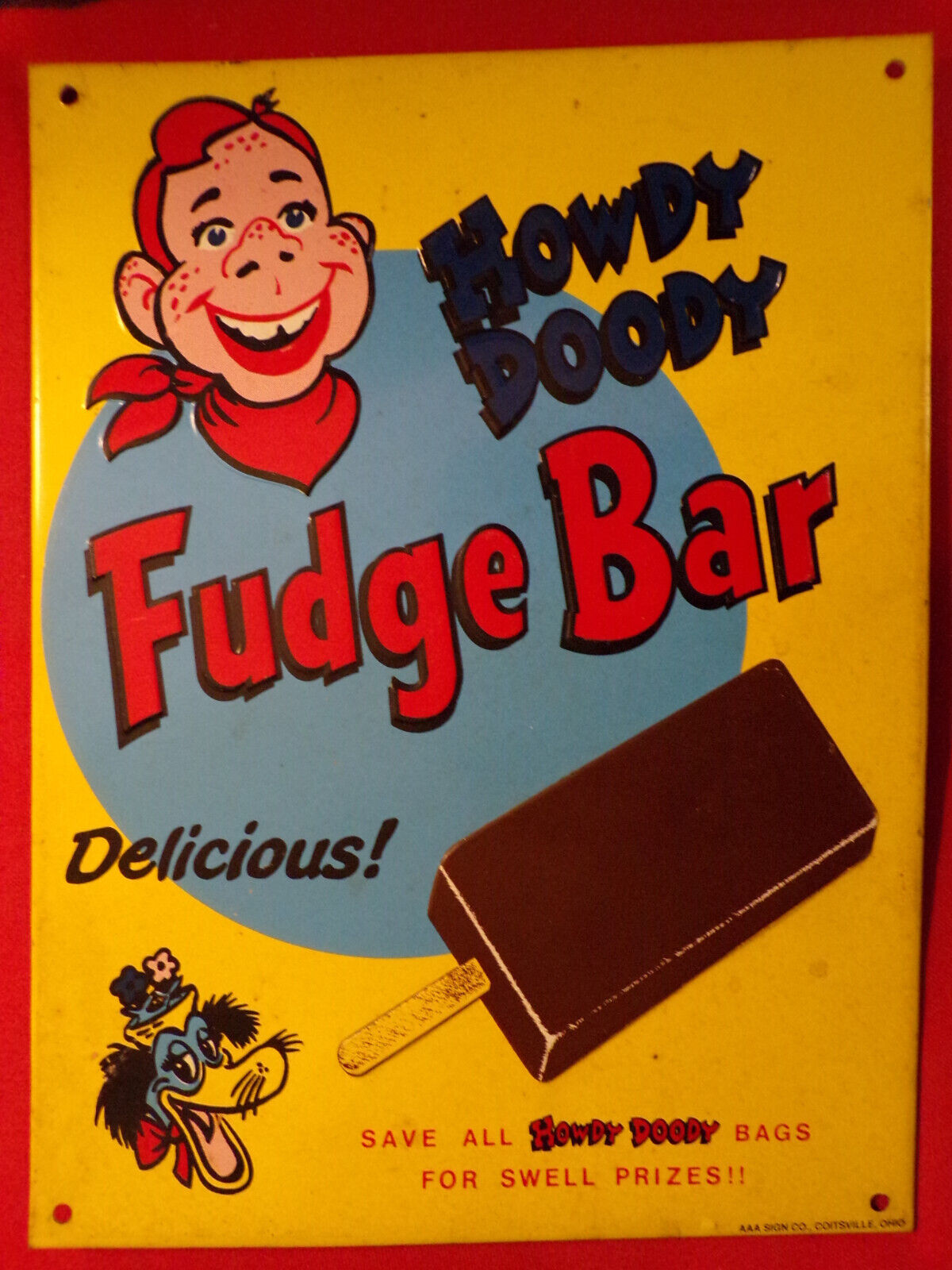 Howdy Doody Fudge Bar tin sign (AAA Sign Co.)J91