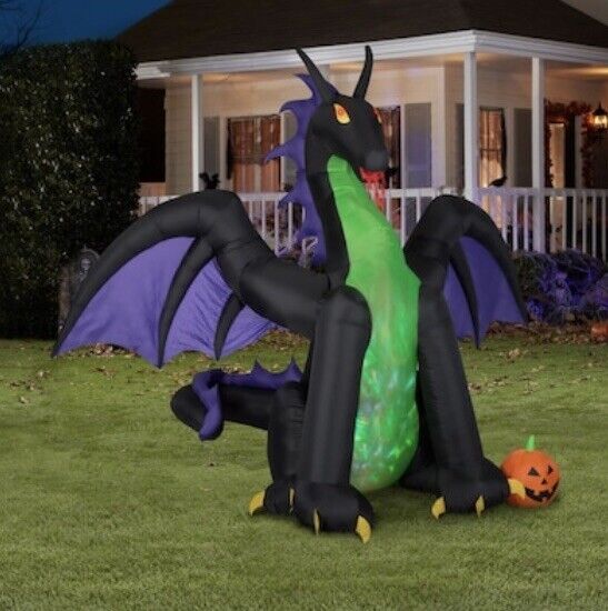 Halloween  9ft Tall,11 FT Wide Dragon Fire & Ice Airblown Inflatable With Lights