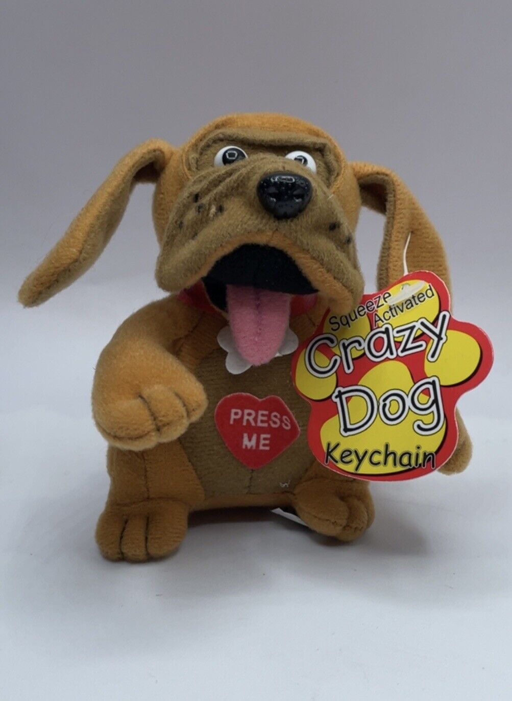 2003 Just for Laughs Brown Crazy Dog Squeeze Activated Keychain w/tags - WORKS