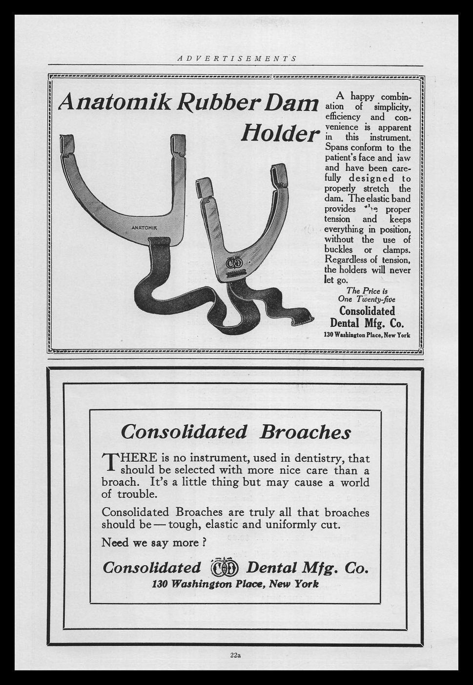 1920 Consolidated Dental New York Anatomik Rubber Dam Holder Vintage Print Ad