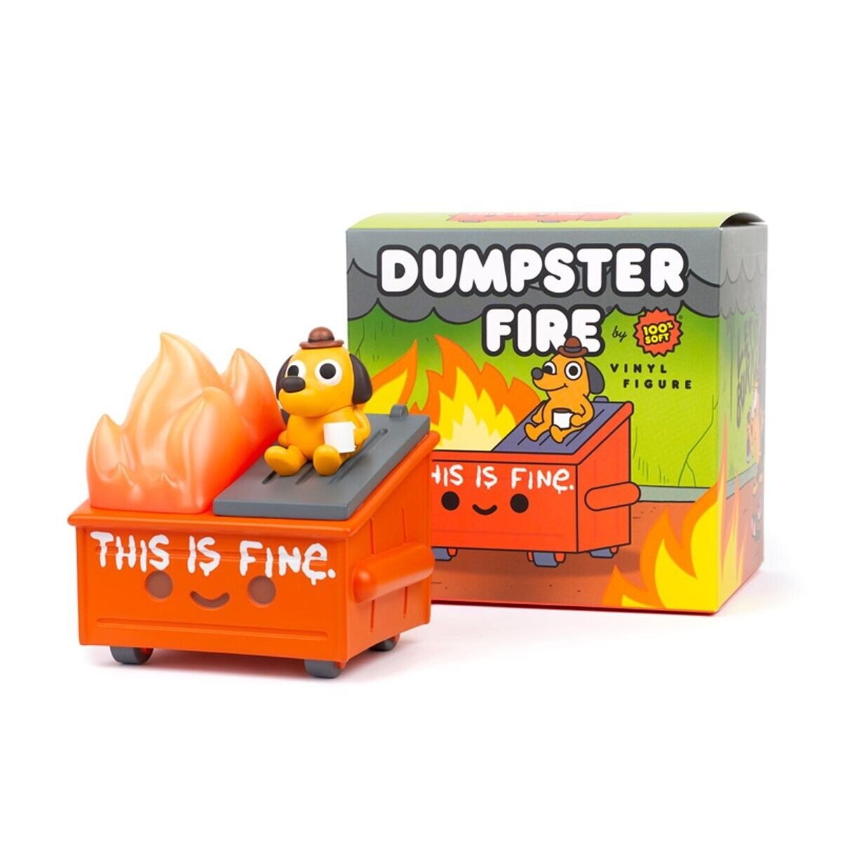 100% Soft -  Little Dumpster Fire - This is Fine Dog Vinyl Figure, NEW 