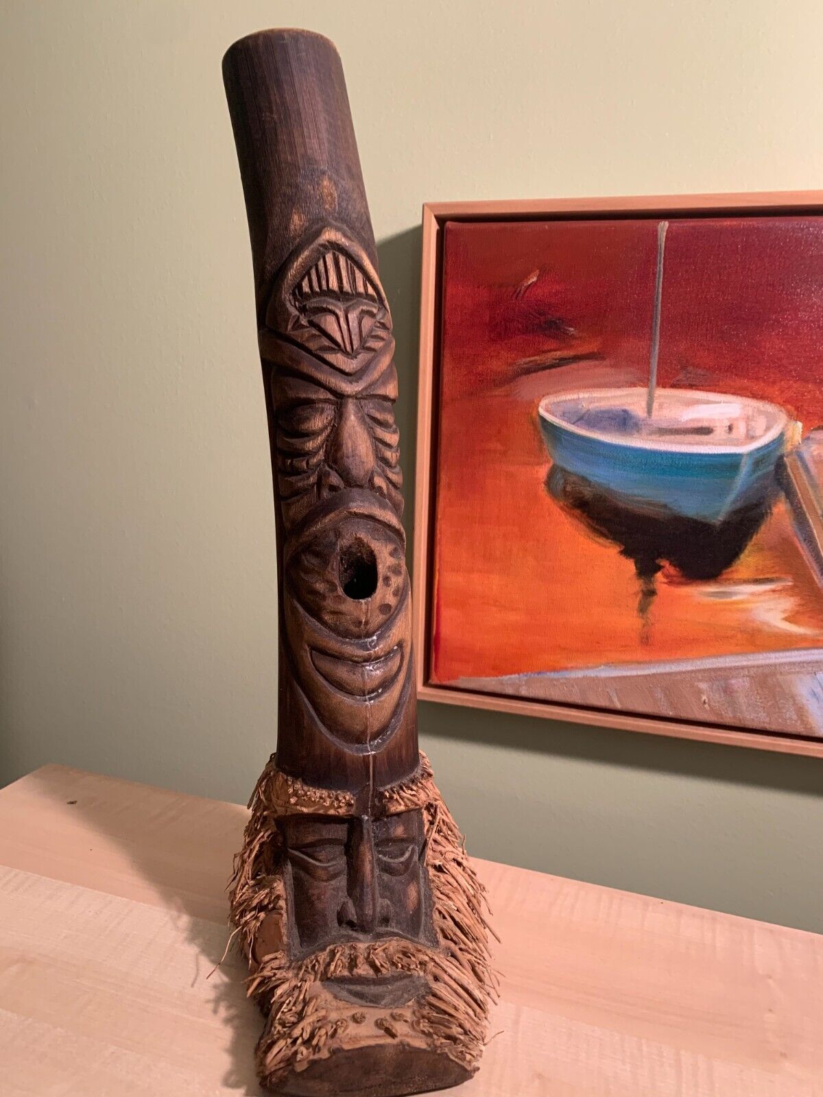 TOTEM LEG WITH FACE HAND CARVED 15\