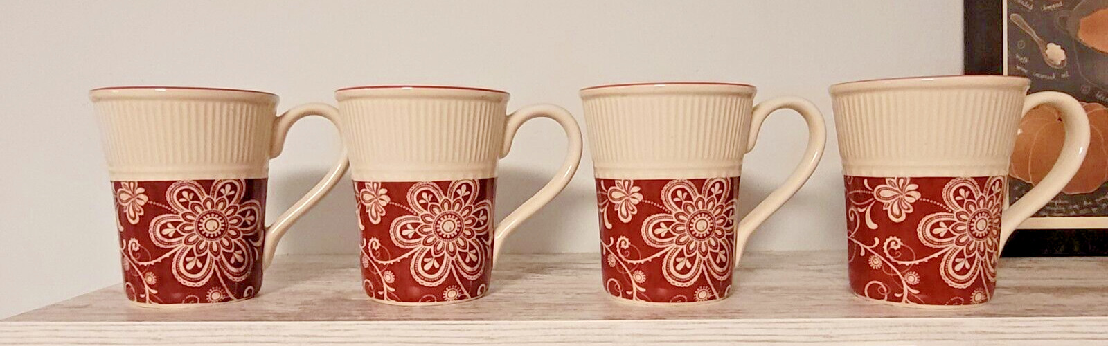 Pier 1 Imports Maribeth Floral Boho Print Ironstone Cups Mugs Set Of 4