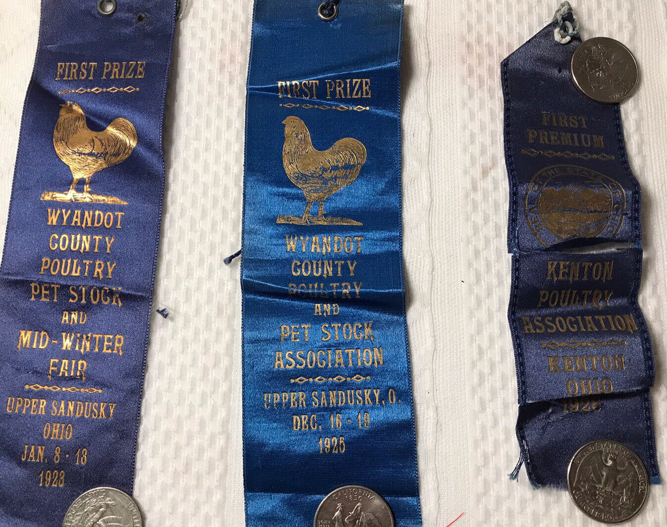 3 Vintage County Fair Ribbons Poultry Awards  23 -26 Wyandot Upper Sandusky FAIR