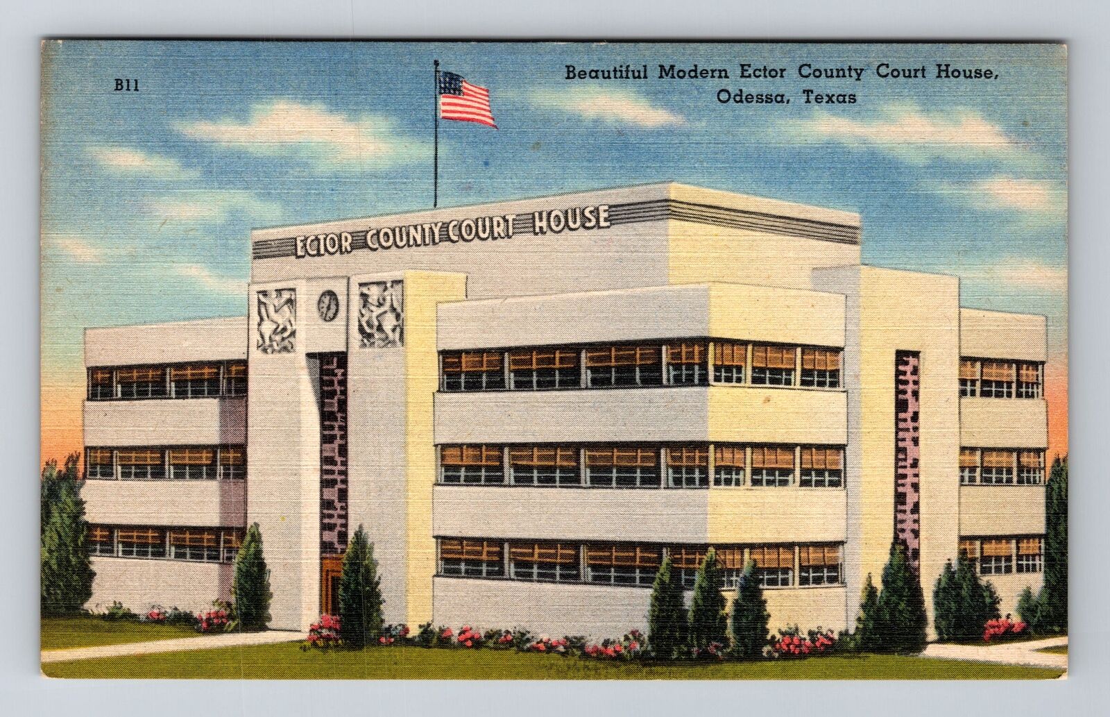 Odessa TX-Texas, Ector County Court House, Antique Vintage Souvenir Postcard