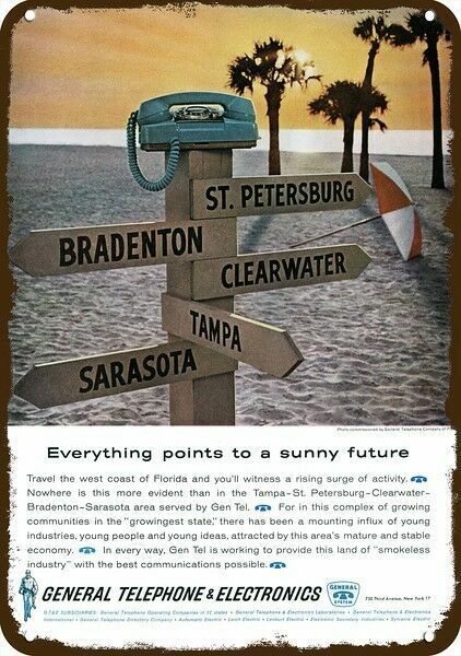1962 GTE Florida Rotary Telephone Vintage-Look DECORATIVE REPLICA METAL SIGN