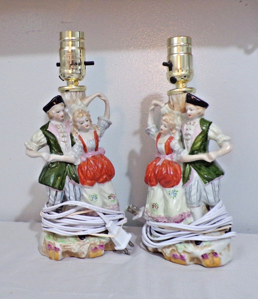 Vintage Victorian Dancing Couples Accent Lamps Set of 2