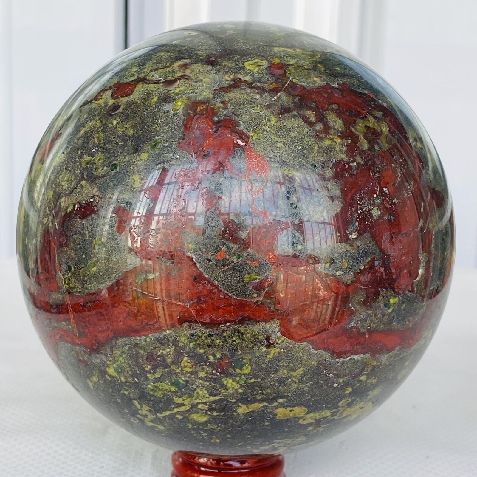 3080g Natural dragon blood stone quartz sphere crystal ball reiki healing