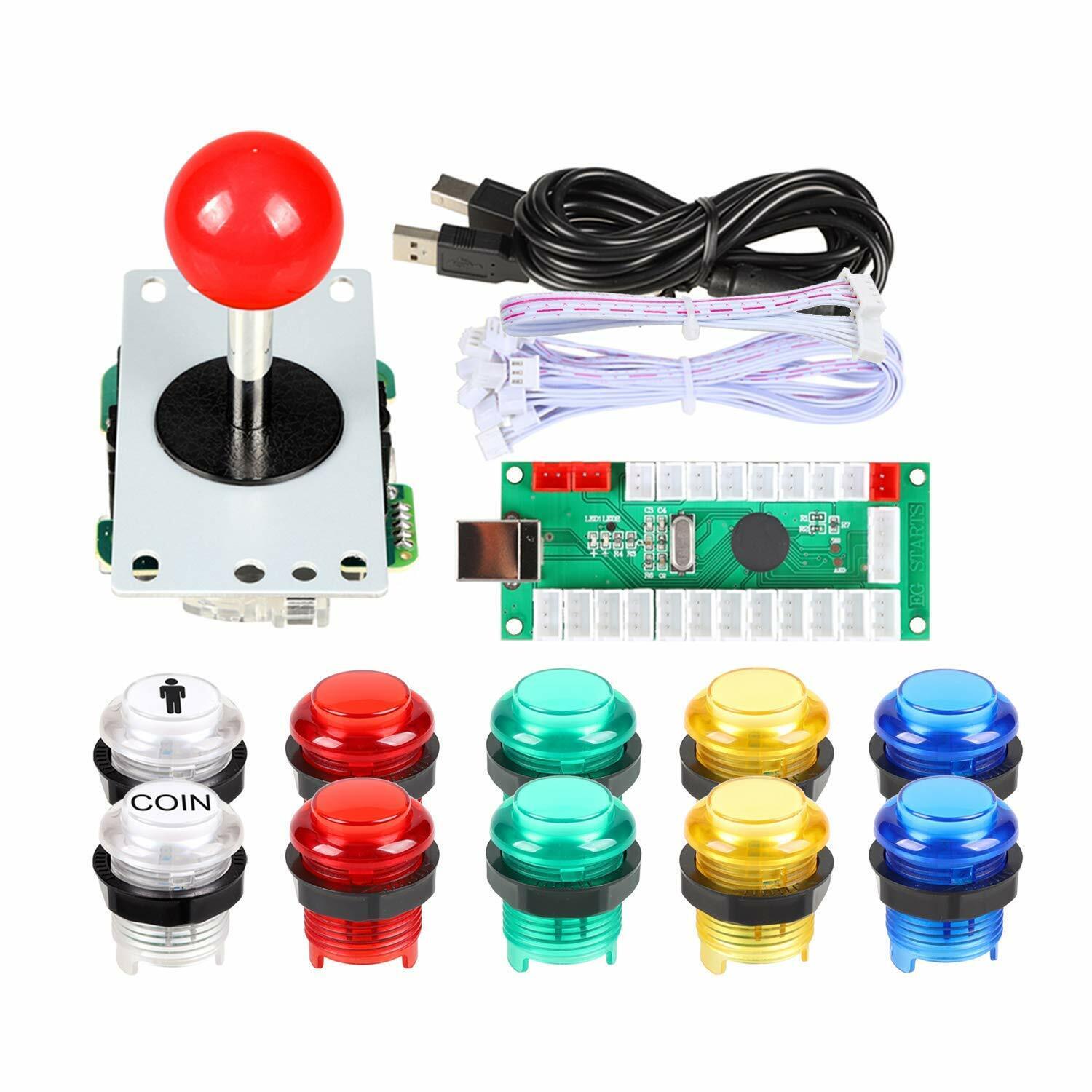 Arcade Joystick DIY Kit Red Stick LED Illuminated Buttons Mame Raspberry Pi 2