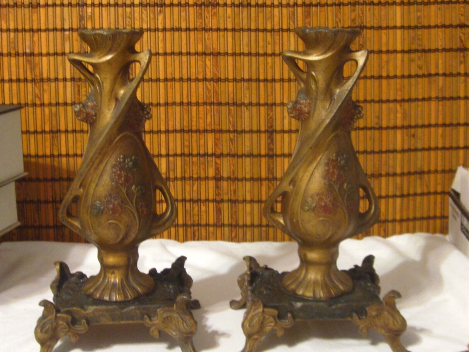 Pair of Claude Bonnefond Gilded Spelter Art Nouveau Vases LAST TIME TO BE LISTED