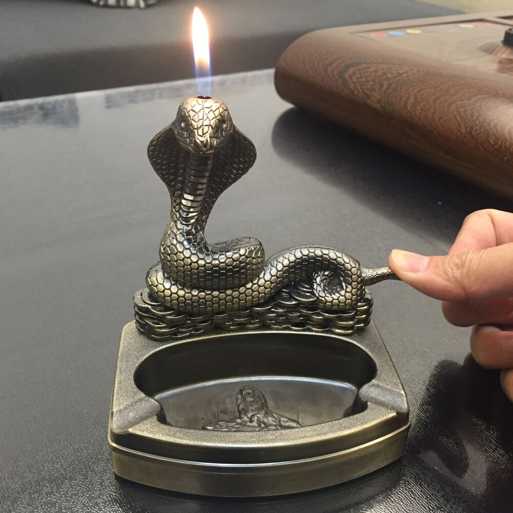Snake Shape Novelty Cigarette cigar Ashtray Ash Tray with Refillable lighter