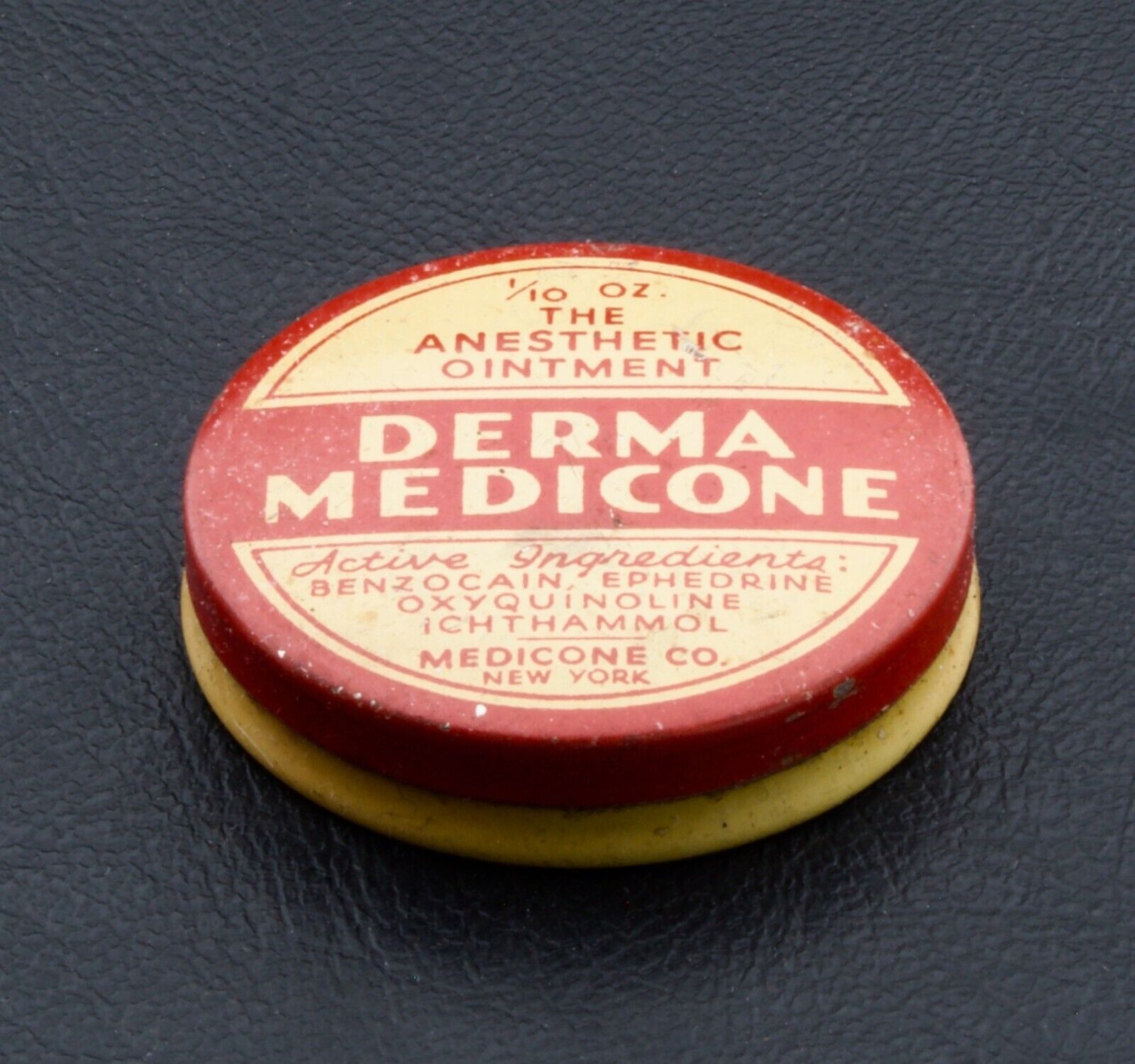 Vintage Derma Medicone Anesthetic Ointment Medical Advertising Tin New York