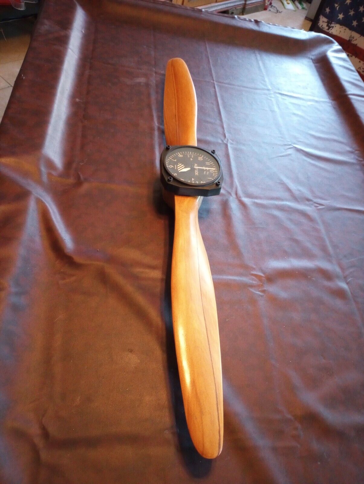 Authentic Wood Airplane Propeller Clock Altitude Meter Trintec