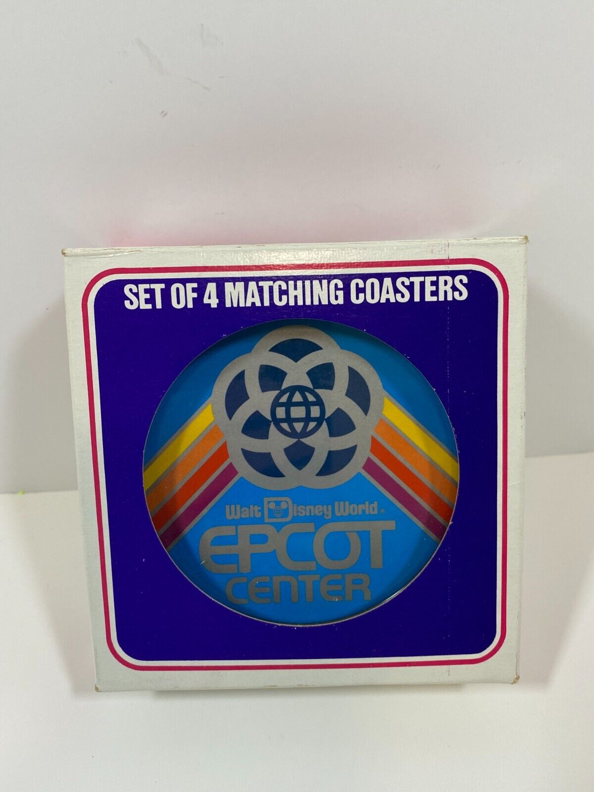 Vintage Walt Disney World Epcot Center Round Rainbow Acrylic Coasters Set of 4 
