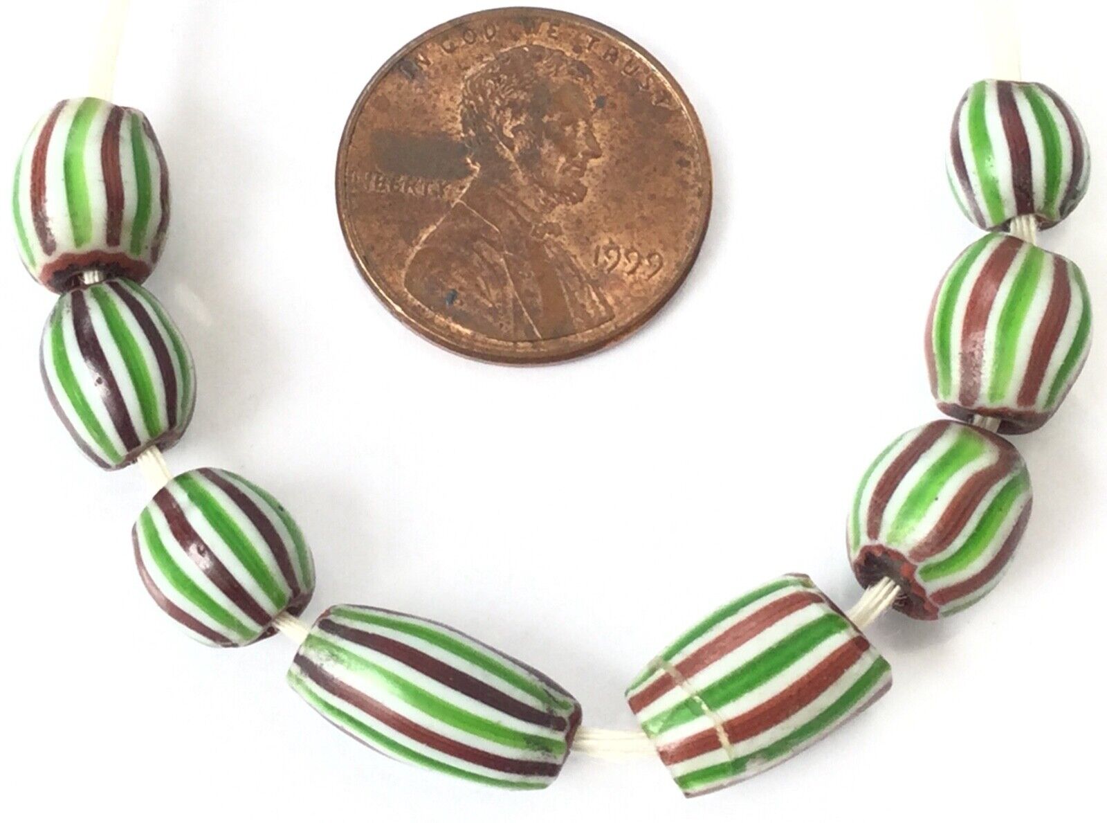 8 Amazing Stripes Venetian Antique Wound Drawn African Glass Trade beads 