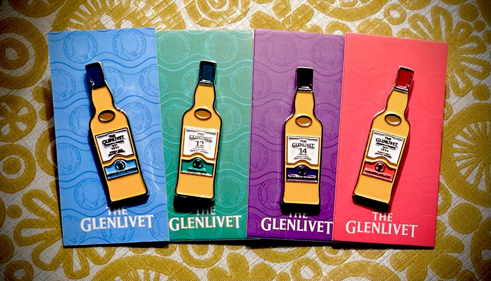 The Glenlivet Scotch Lapel Pin Set (4)~ 12yr, 14yr,Founders Rsv. & Carribean Rsv