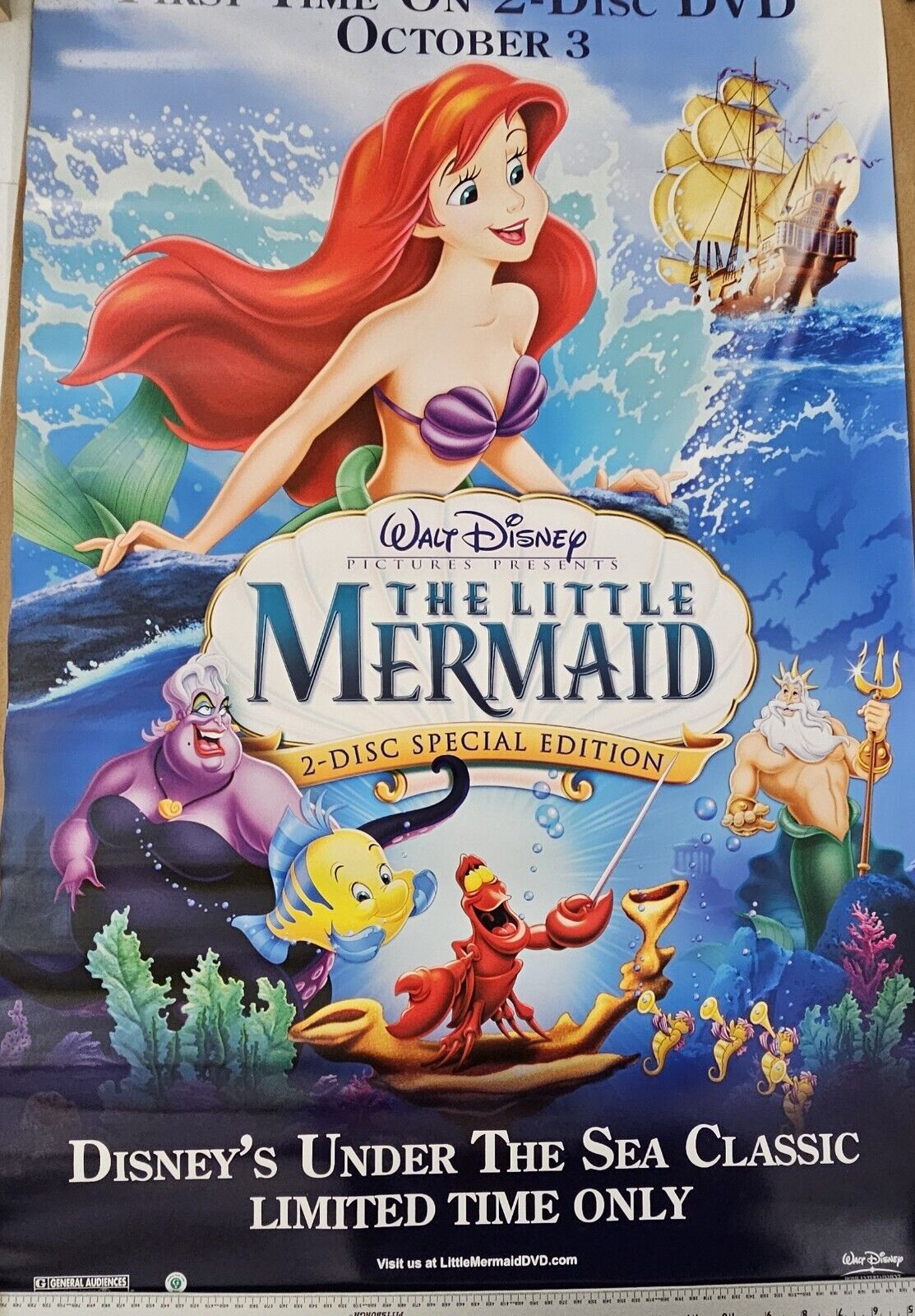 Disney's Little Mermaid 26 x 39.75   DVD promotional Movie poster