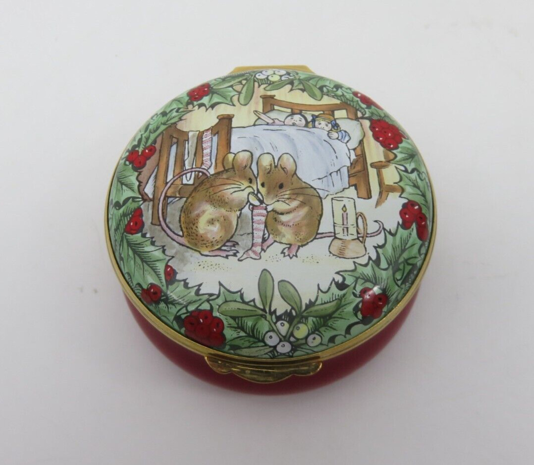 Rare 1982 Large Crummles Beatrix Potter Hunca Munca Christmas Enamel Trinket Box