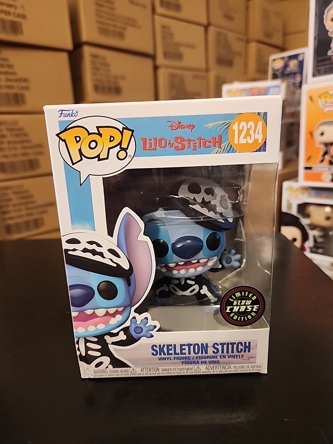 Funko POP Disney Lilo & Stitch #1234 Skeleton Stitch Glow Chase GID Box Damage 