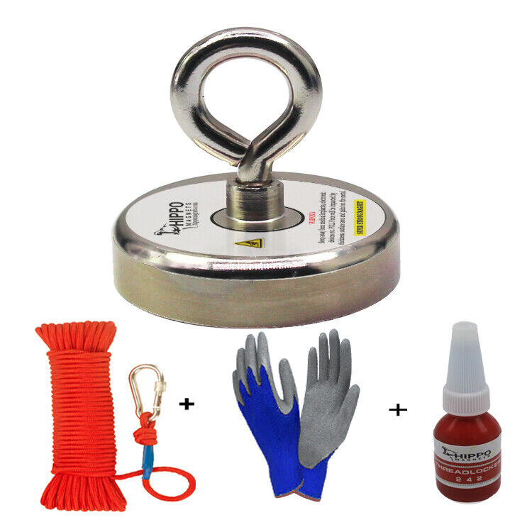 Fishing Magnet Kit Upto 3200 Lbs Pull Force Rope, Carabiner, Threadlocker, Glove