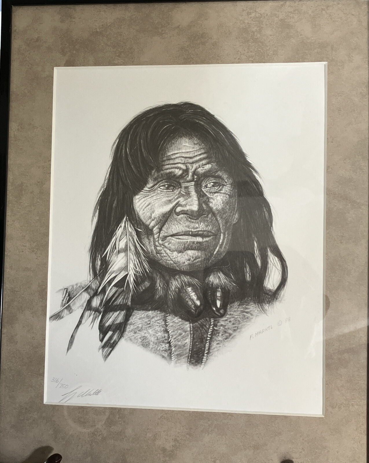 1988 Native American Art F. Marktl Reiss.  Ltd. 316/750 8”x10”. Frame 11”x14” #2