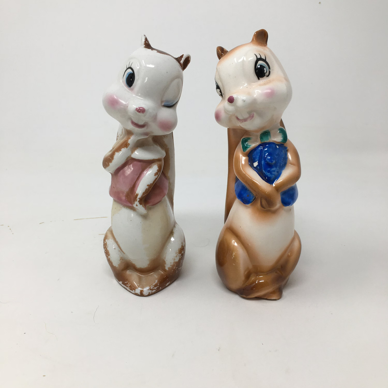 Pair of Ceramic Cute Squirrel Figurine Salt Pepper Shakers Kitschy Kitchen