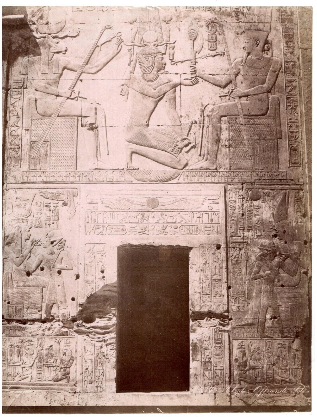 Egypt.Egypt.Jackal Headed.Seti Offering.Original Albuminated Photo 21.5x27.5cm.