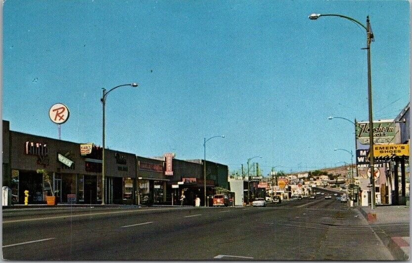 BARSTOW, California Postcard Main Street / Downtown / Route 66 Scene c1960s