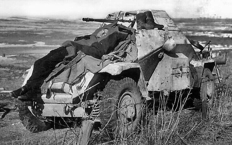 WW2 WWII Photo German Soldier Sleeping On Sd. Kfz. 222 Armored Car World War Two