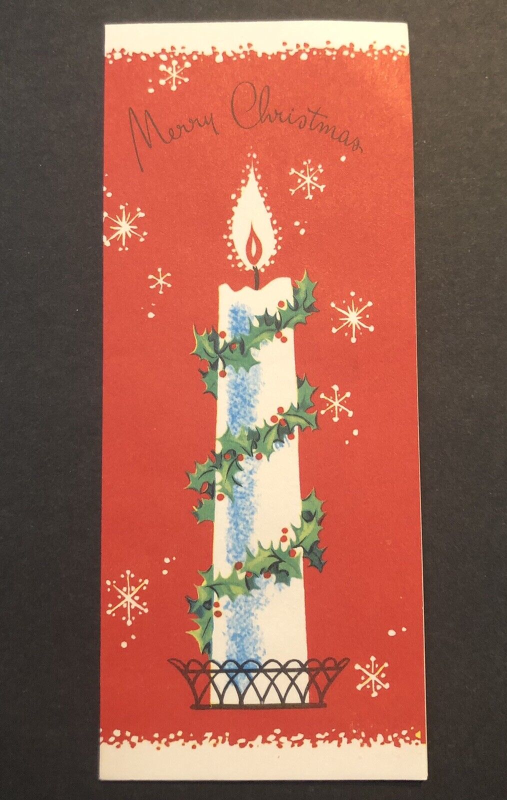 Vintage Holiday Christmas Greeting Card Paper Collectible White Candle