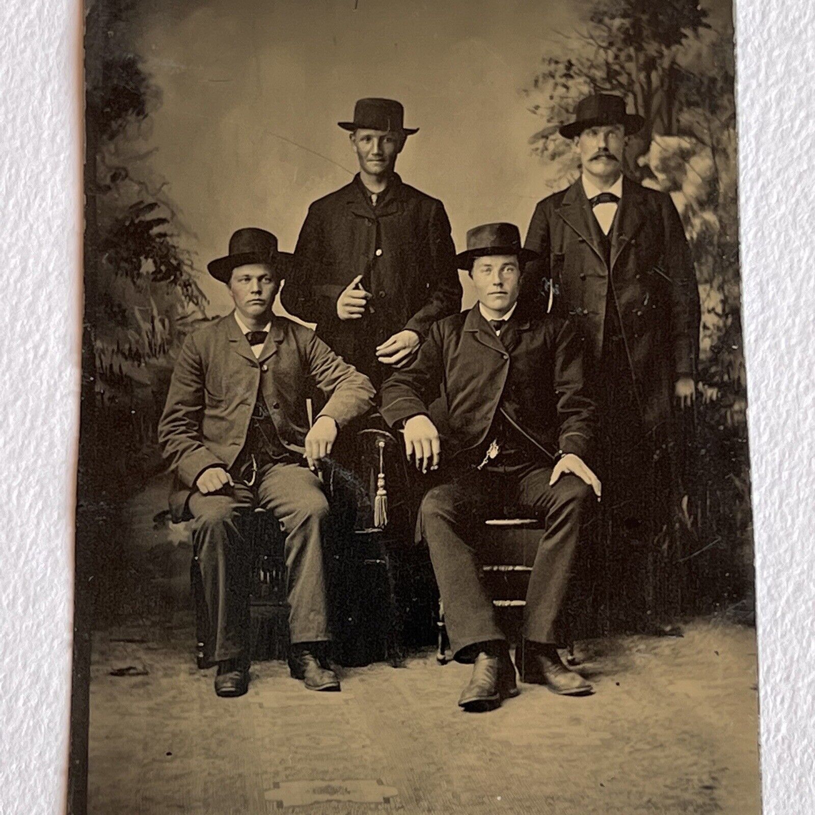 Antique Tintype Group Photograph Handsome Dapper Young Men Wild West