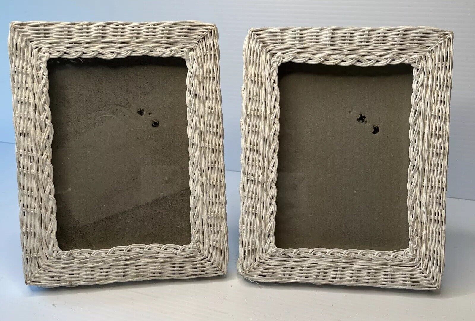 Vintage White Wicker Picture Frames Boho Cottagecore 5x7 inches Set Of 2
