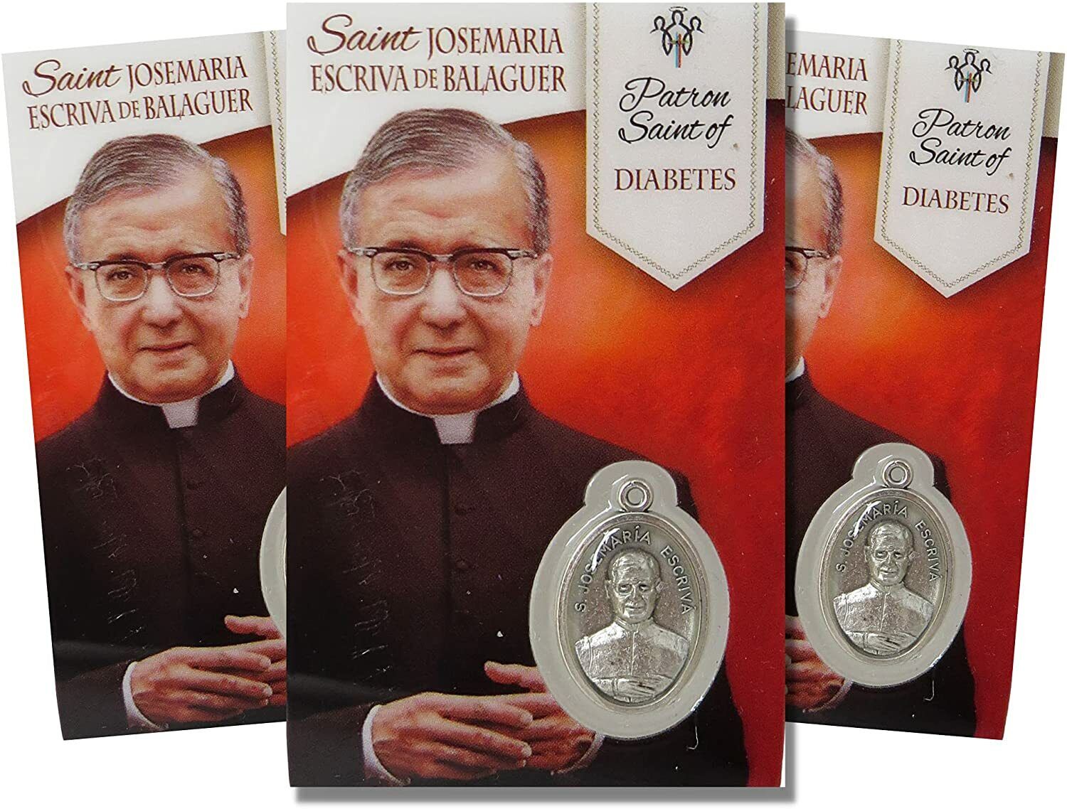 Saint Josemaria Escriva Holy Prayer Card with Medal and Chaplet, 3 3/8 In,3 Pack